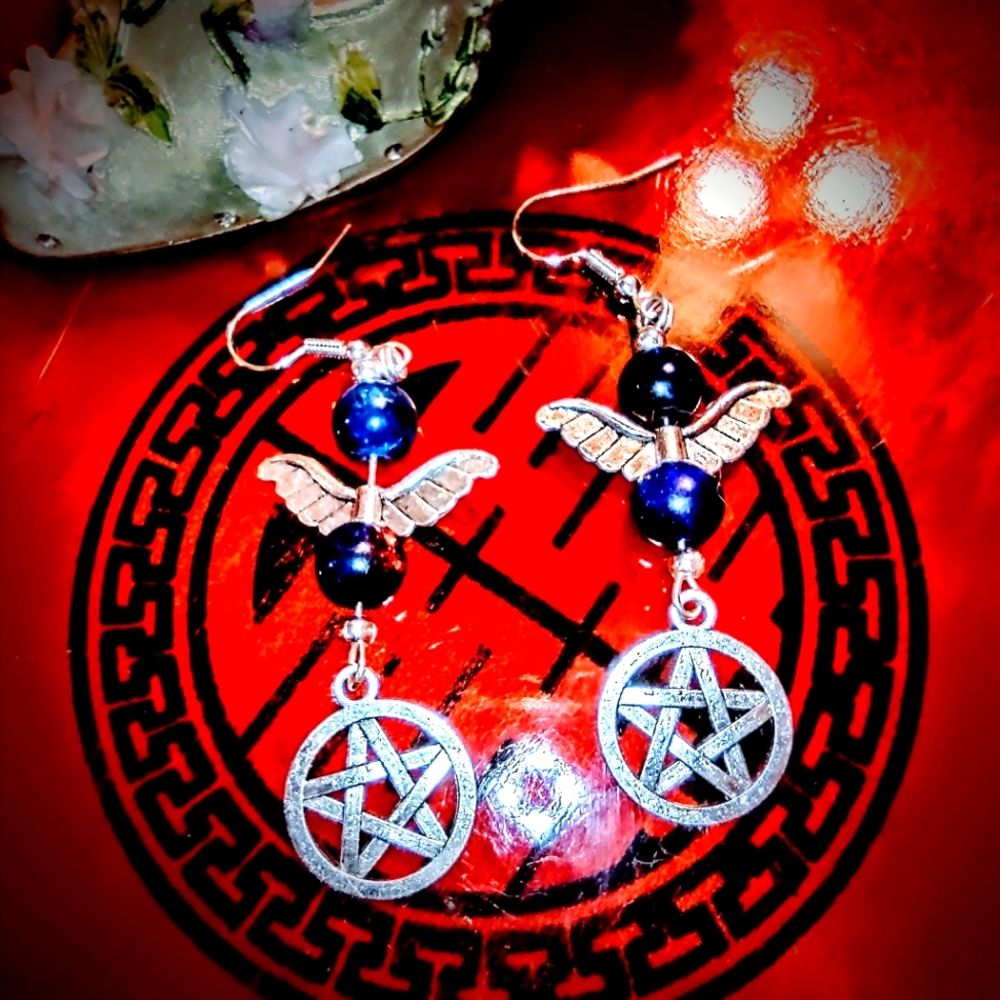 Thunderbird pentagram earrings all handmade